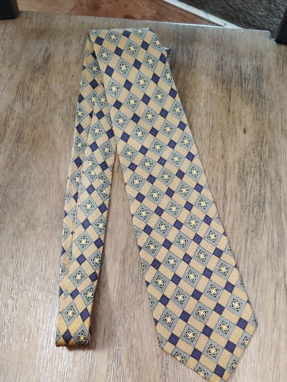 Gold and Navy Geometric Men's Tie